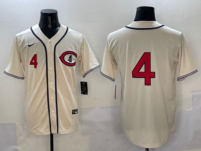 Men Chicago Cubs 4 No Name Cream Throwback 2025 Nike MLB Jersey style 3